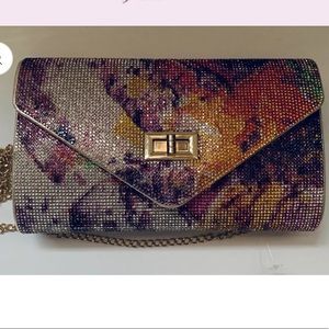 Fully Color Rhinestone Envelope Convertible Shoulder Bag NEW